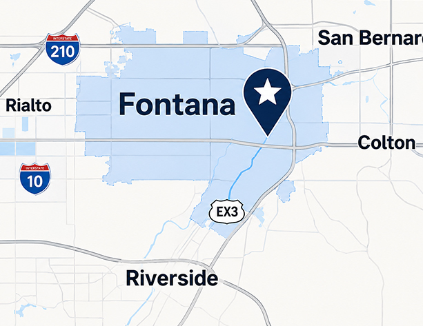 Armada Towing Service Fontana California service area map