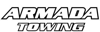 Black and white Armada Towing logo with star accents