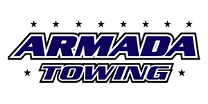 Armada Towing Service official brand logo on geometric grid background