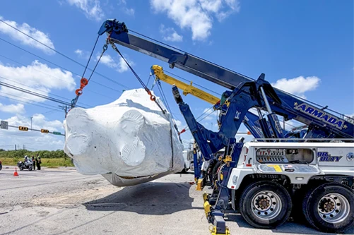 Armada Towing Service heavy recovery rotator lifting industrial tank