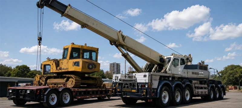Armada Towing Austin TX equipment transport with lowboy trailer