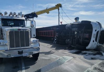 Armada Towing Service rollover recovery of overturned semi-trailer