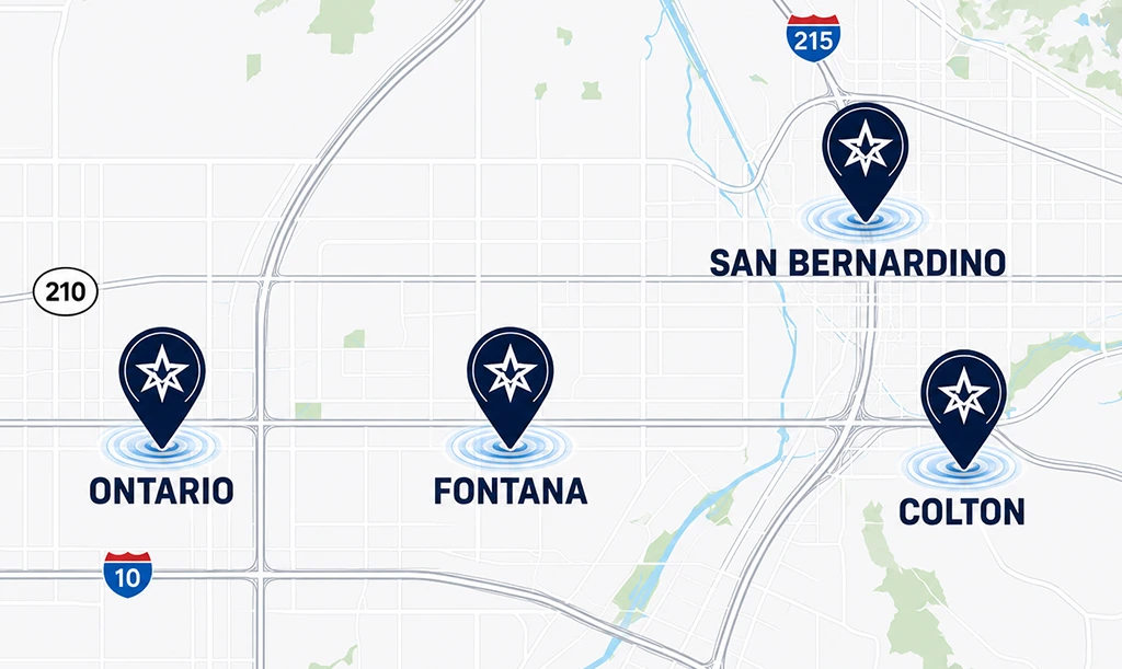 Armada Towing Service California Market map with Inland Empire locations