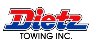Dietz Towing Inc. logo with red blue and black lettering