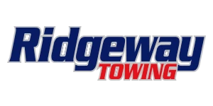 Ridgeway Towing logo with dark blue and red lettering